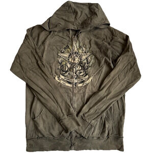 Quicksilver Graphic Full Zip Hoodie‎ Sz Medium Gold Foil Y2K Surf Skate